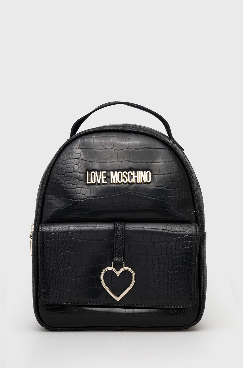 

Раница Love Moschino дамска в черно малък размер с изчистен дизайн, Черен