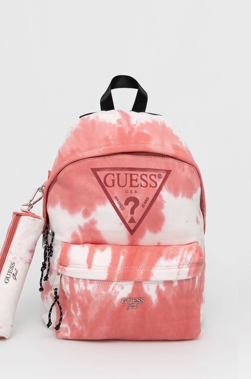 

Детска раница Guess в розово голям размер с десен, Розов