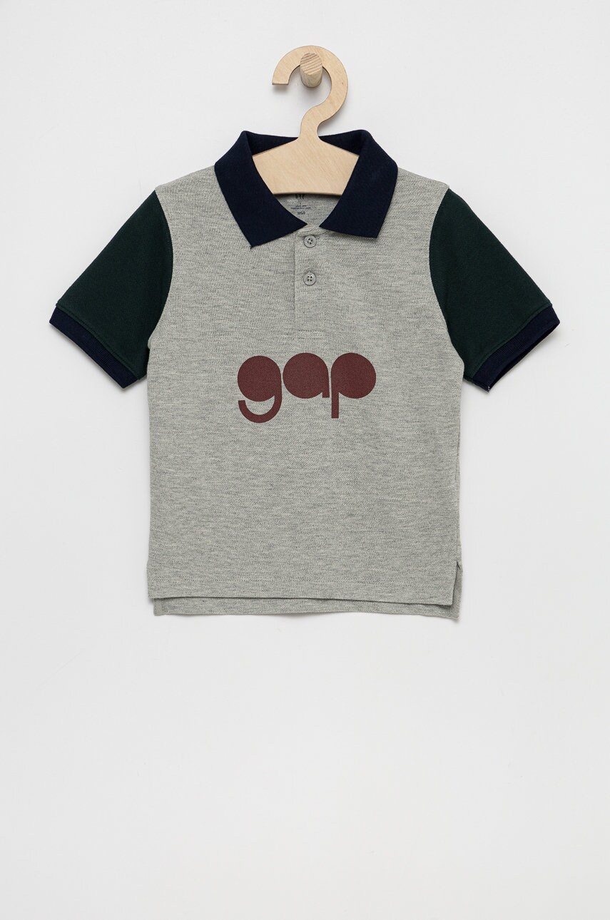 Gap tricou polo copii culoarea gri, cu imprimeu