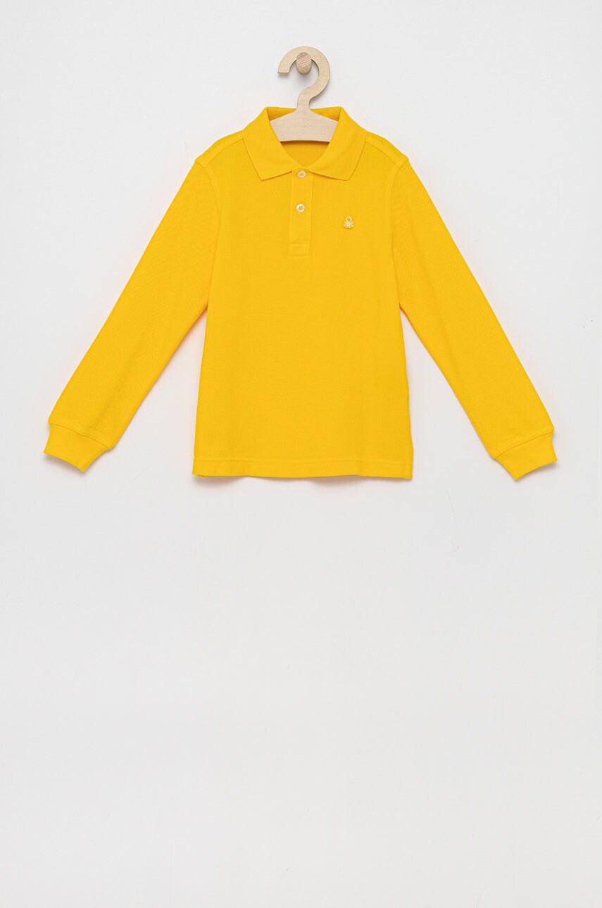 United Colors Of Benetton longsleeve din bumbac pentru copii culoarea galben, material neted