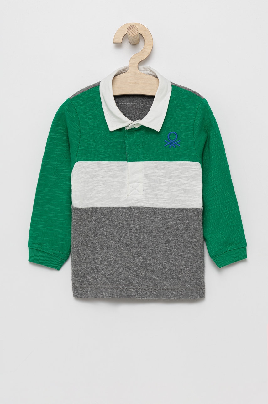 United Colors Of Benetton longsleeve din bumbac pentru copii culoarea verde, cu imprimeu