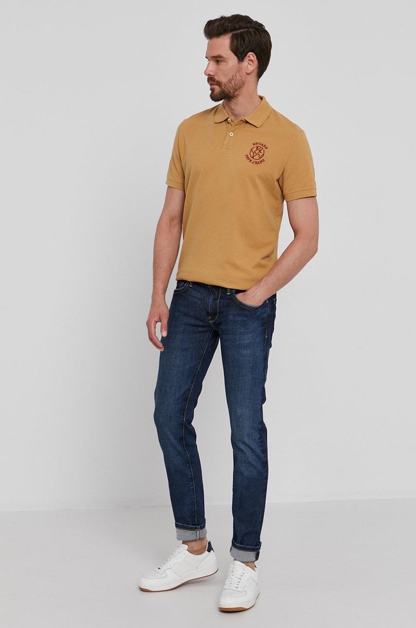 

Поло Pepe Jeans чоловіче колір бежевий гладкий