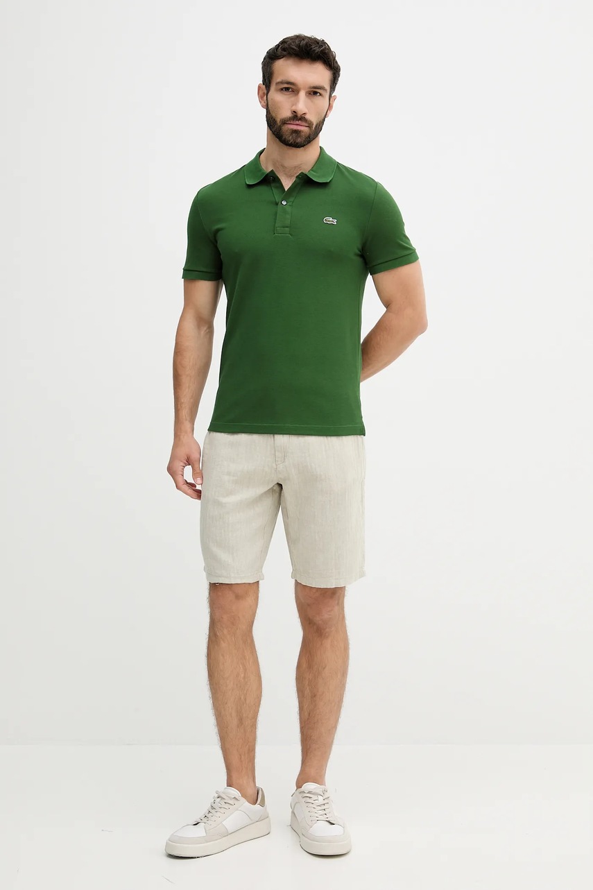 Хлопковое поло Lacoste цвет зелёный однотонный PH4012.-132