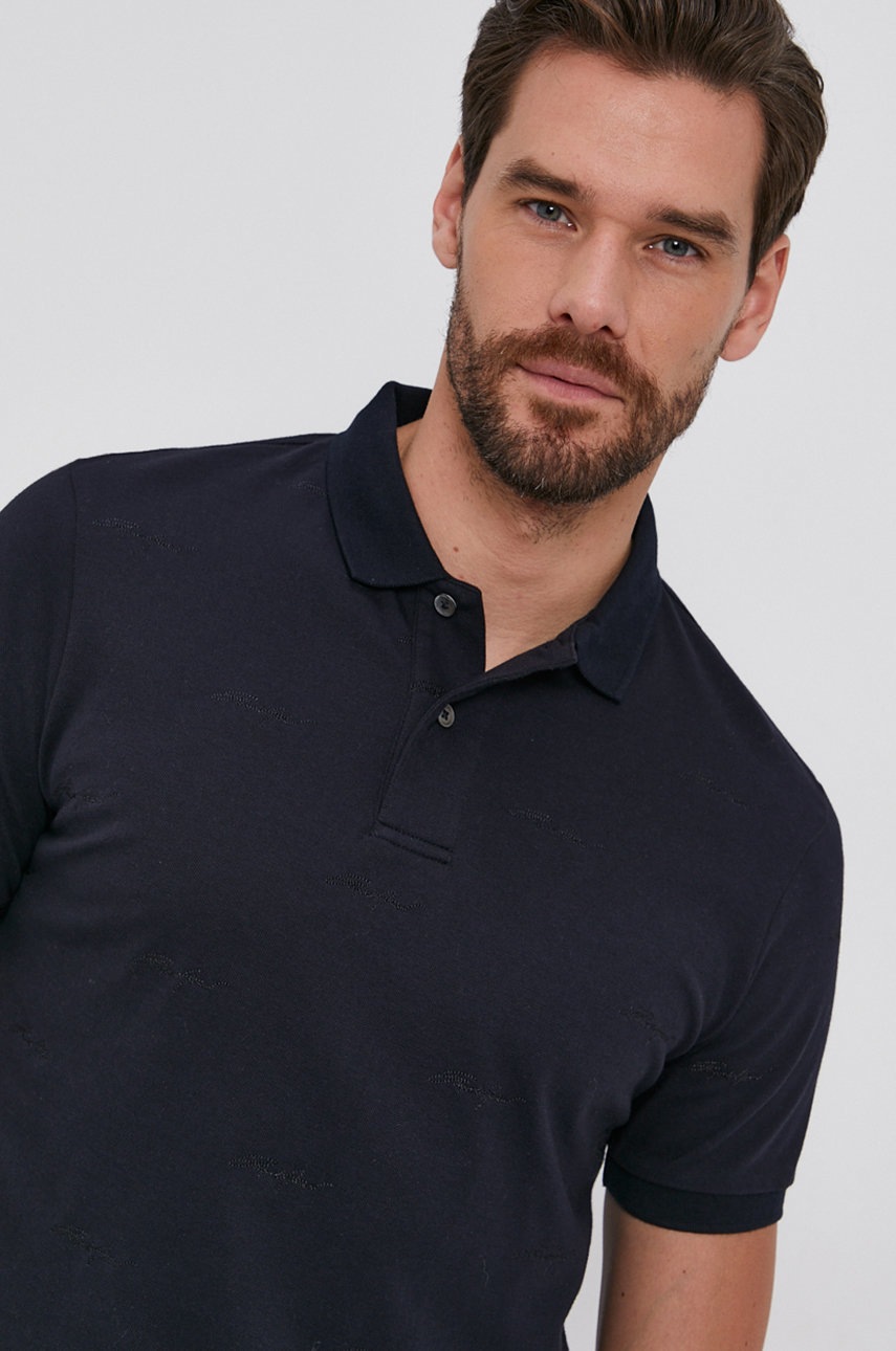 Emporio Armani Tricou Polo bărbați, culoarea albastru marin, material neted