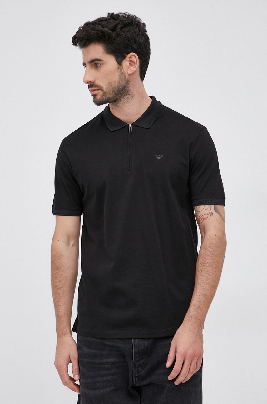 Emporio armani polo de bumbac culoarea negru, material neted
