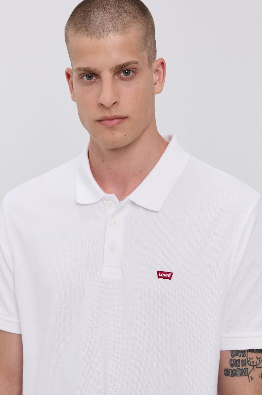 Levi\'s tricou polo bărbați, culoarea alb, material uni 35883.0003-Neutrals