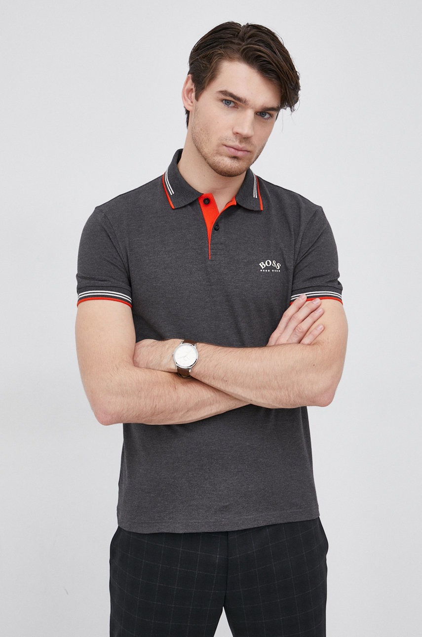 

Тениска с яка Boss Athleisure в меланж на сиво, Сив