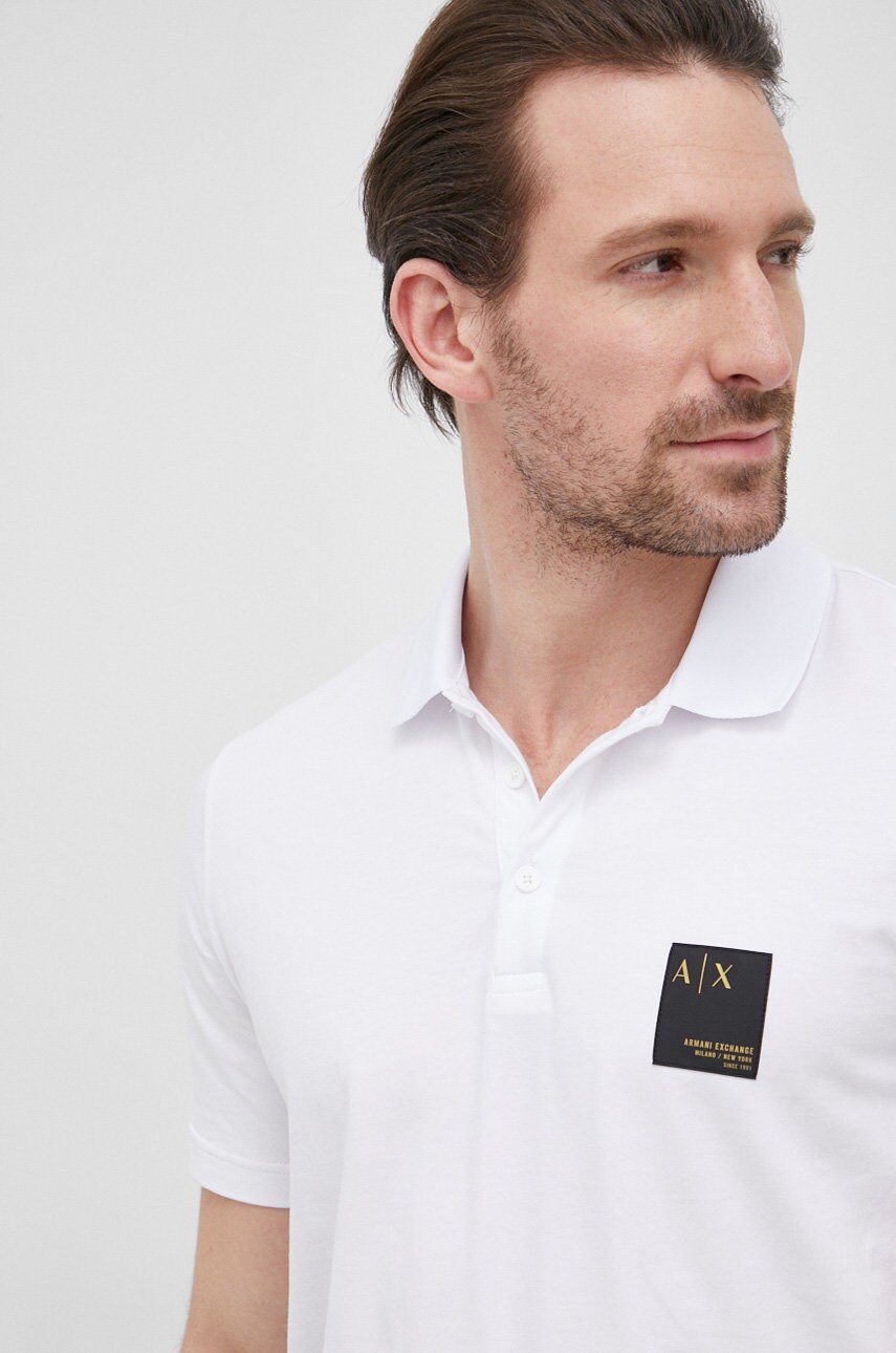 Armani exchange tricou polo barbati, culoarea negru, neted