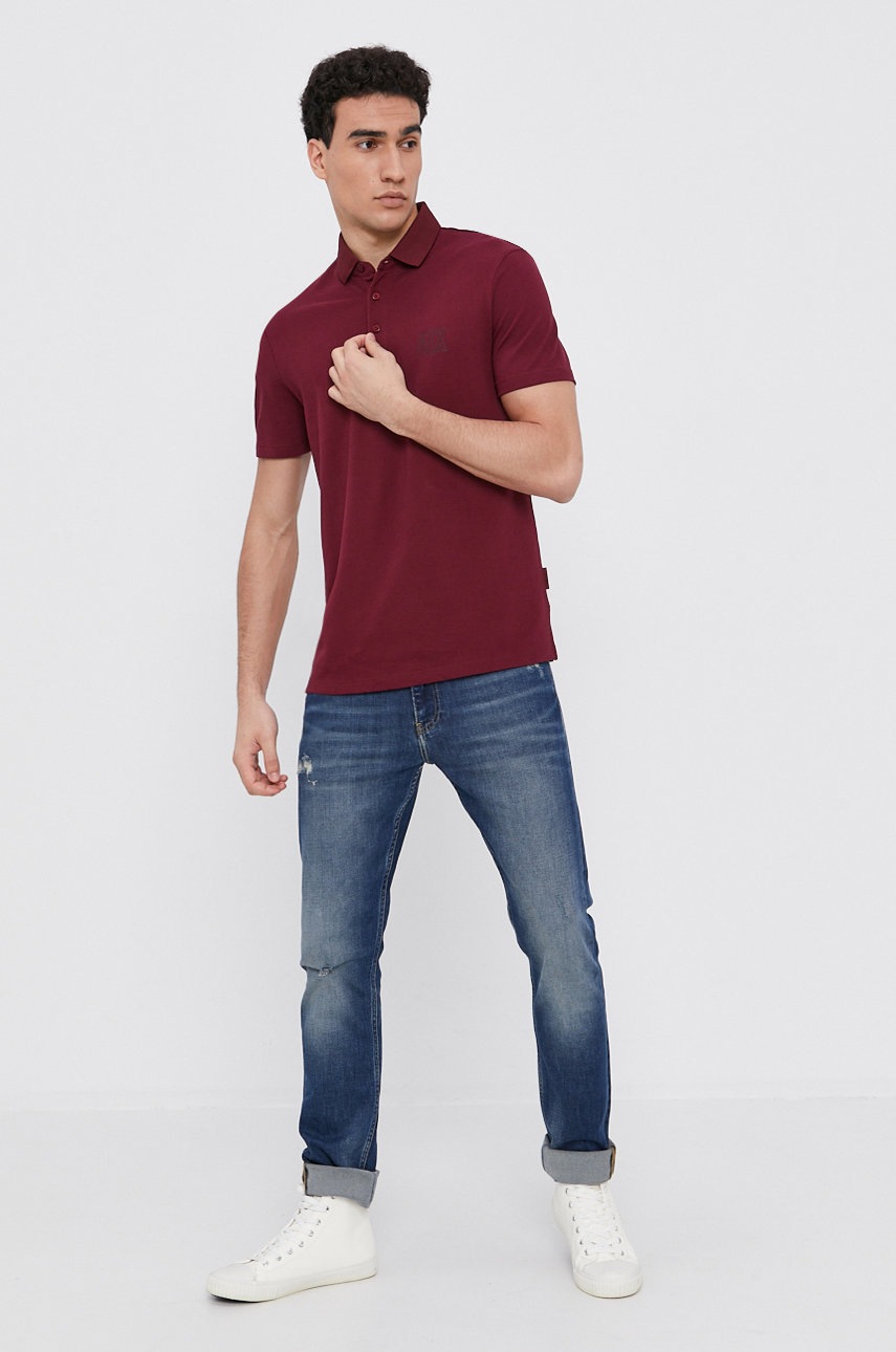 

Поло Armani Exchange чоловіче колір бордовий гладкий
