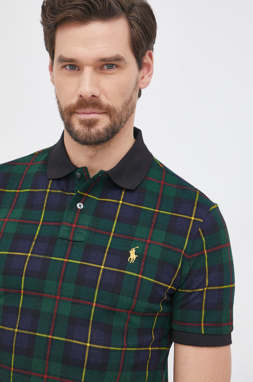 

Памучна тениска с яка Polo Ralph Lauren в зелено с десен, Зелен