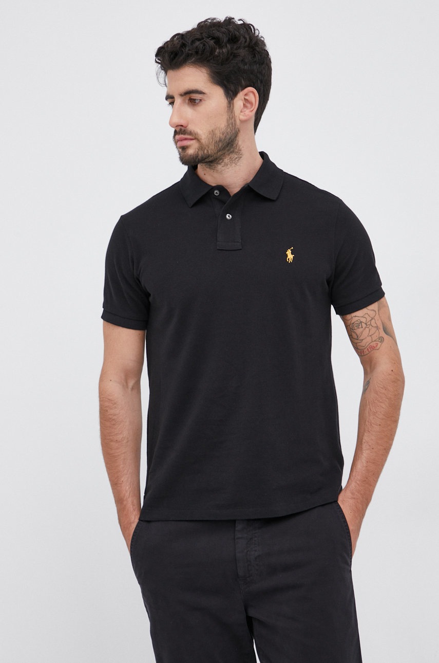 

Памучна тениска с яка Polo Ralph Lauren в черно с изчистен дизайн, Черен