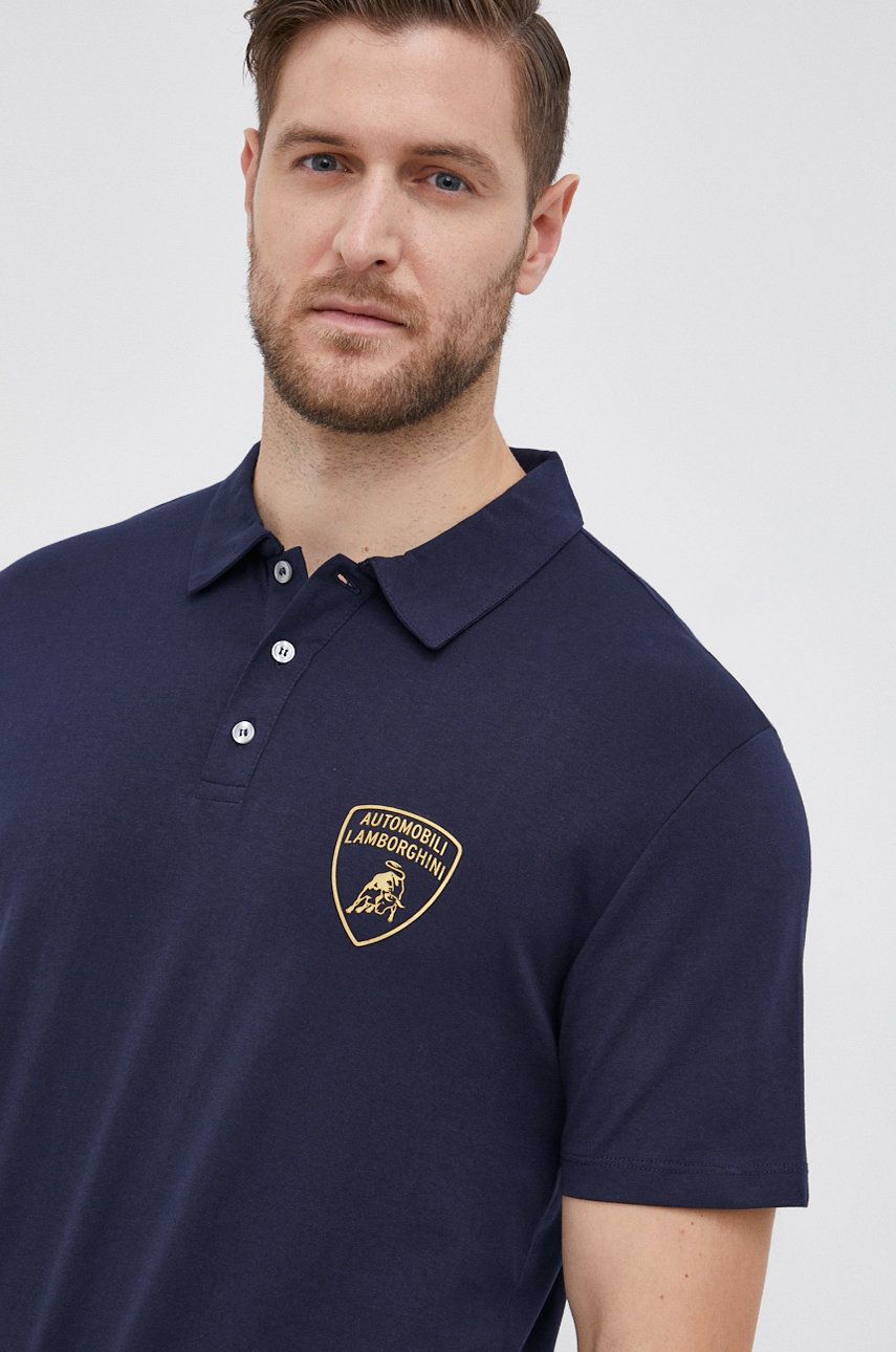 LAMBORGHINI Tricou Polo bărbați, culoarea albastru marin, material neted