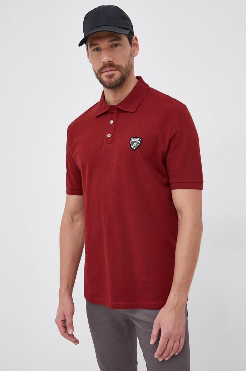 Lamborghini tricou polo bărbați, culoarea bordo, cu imprimeu