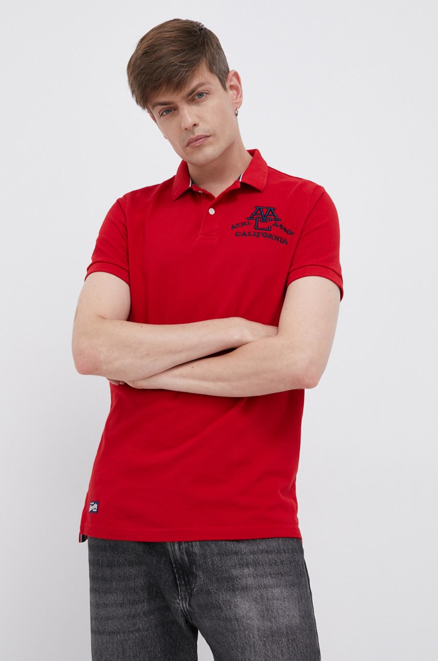 Superdry Polo de bumbac culoarea rosu, cu imprimeu