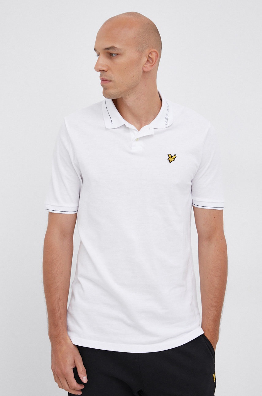 

Бавовняне поло Lyle & Scott колір білий гладкий