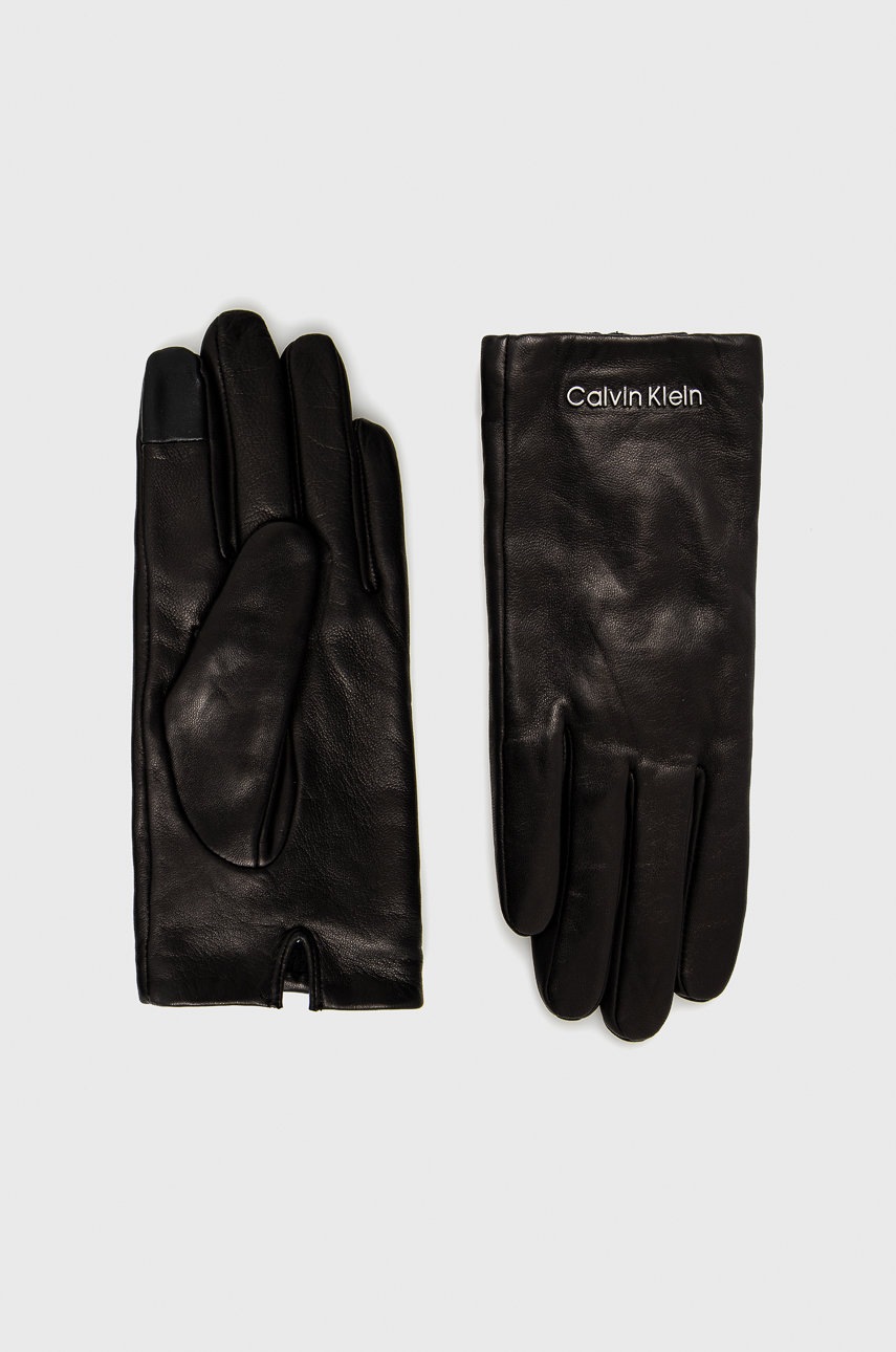 

Кожени ръкавици Calvin Klein дамски в черно, Черен