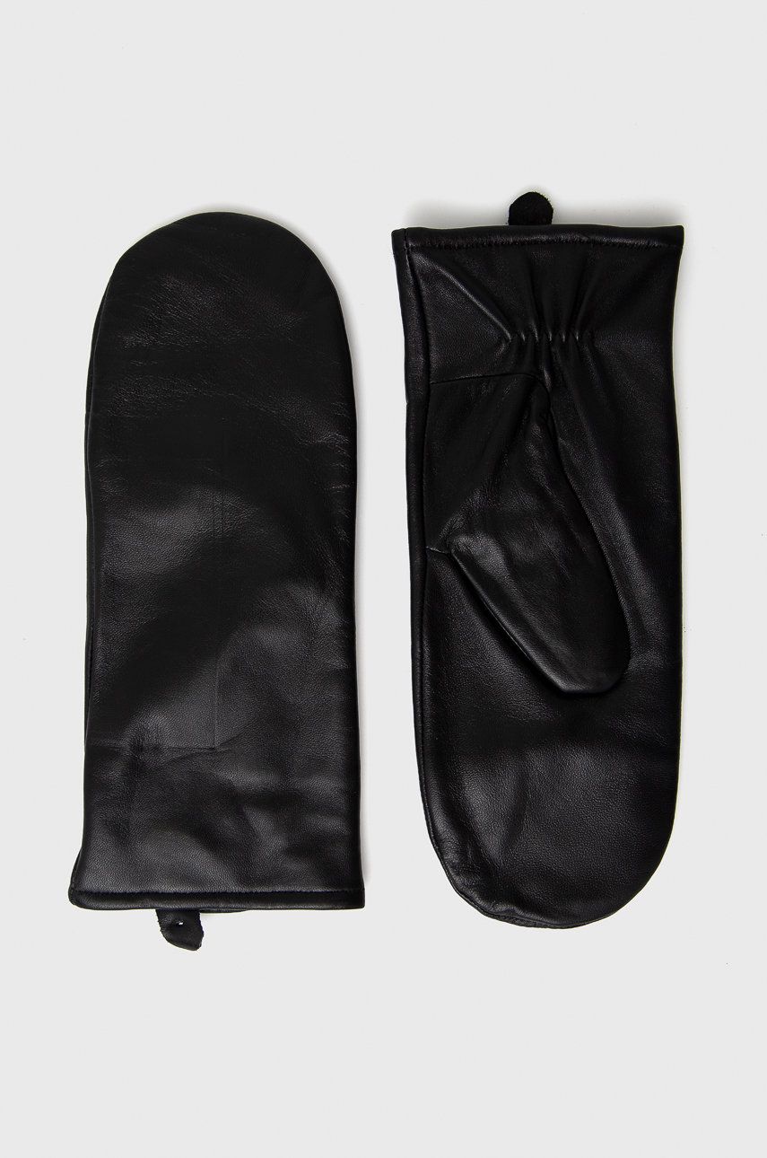 Samsoe Samsoe Mănuși de piele femei, culoarea negru answear.ro
