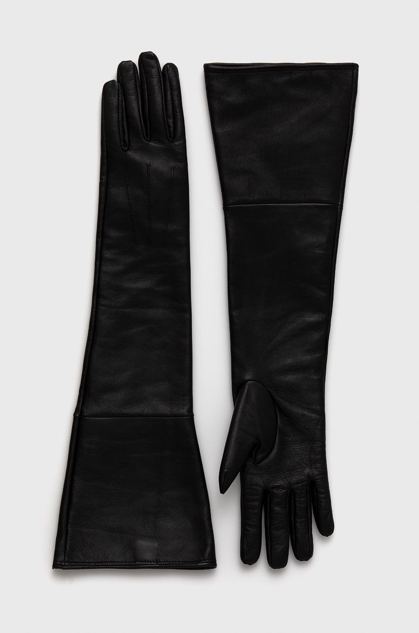 Elisabetta Franchi Mănuși de piele femei, culoarea negru answear.ro