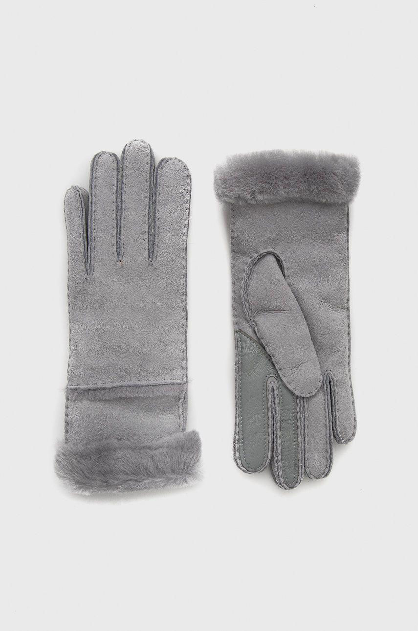 UGG Mănuși din piele de caprioara femei, culoarea gri answear.ro