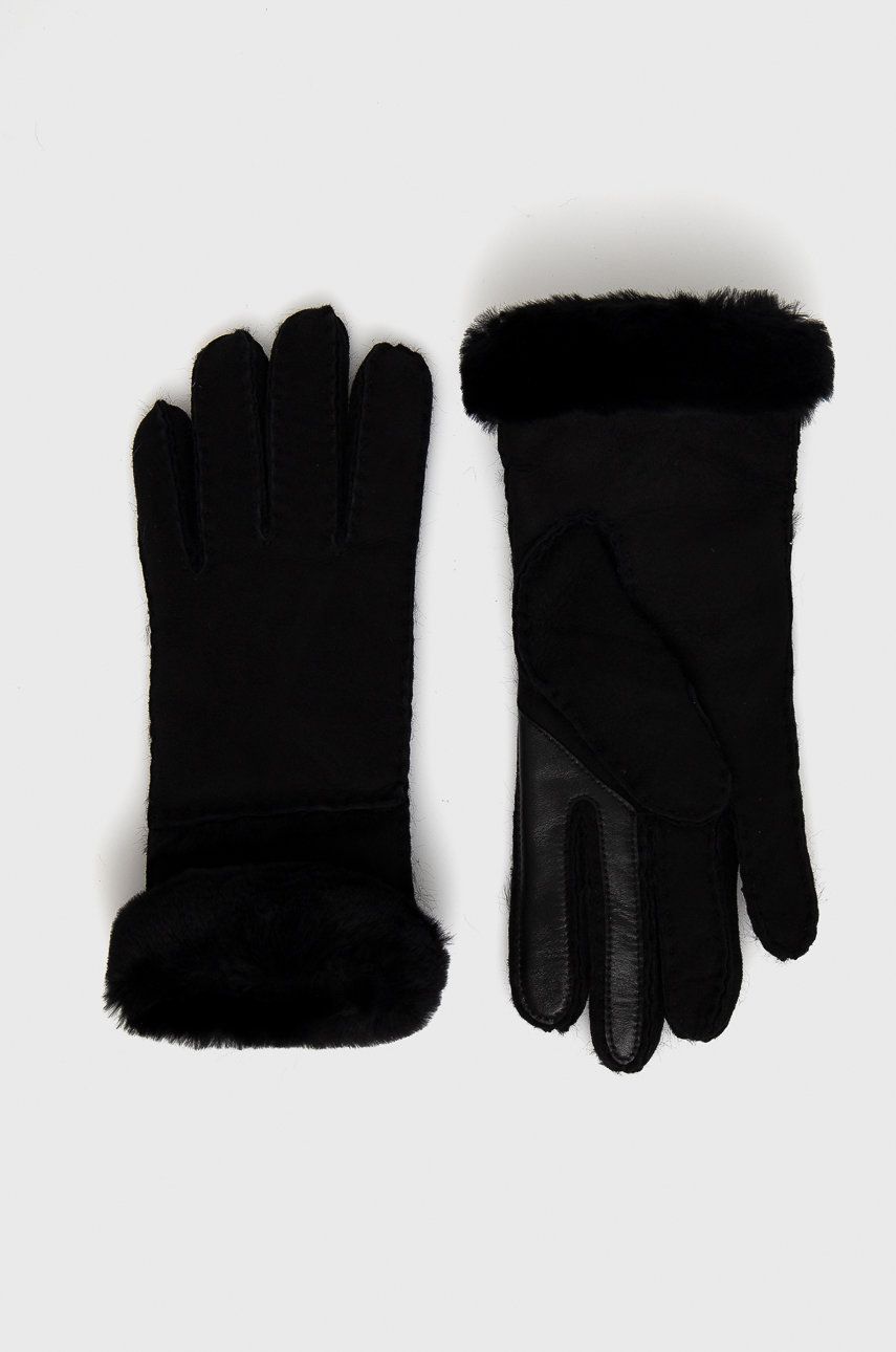 UGG Mănuși din piele de caprioara femei, culoarea negru answear.ro imagine megaplaza.ro