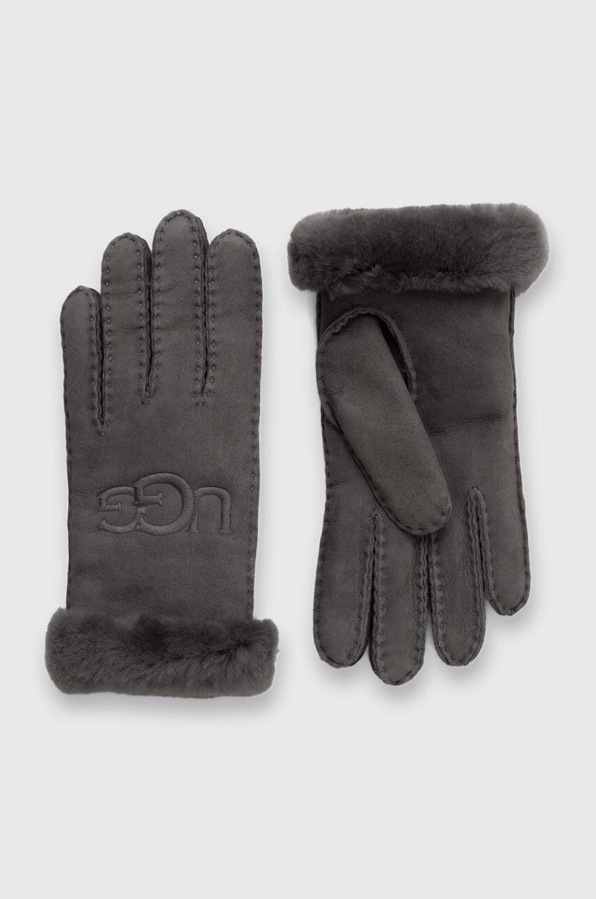 Semišové rukavice UGG dámské, šedá barva - šedá - Semišová kůže
