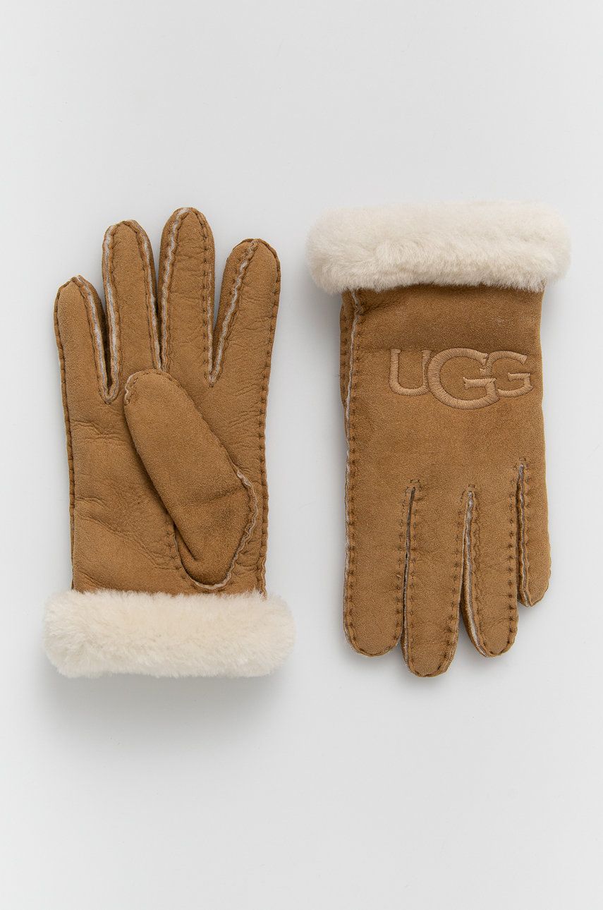 UGG Mănuși din piele de caprioara femei, culoarea maro answear.ro