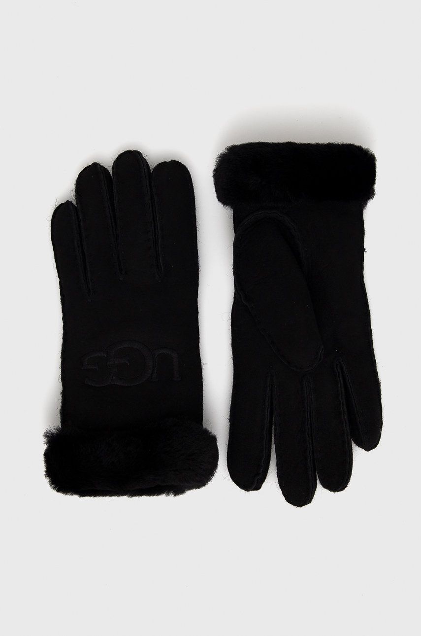 UGG Mănuși din piele de caprioara femei, culoarea negru