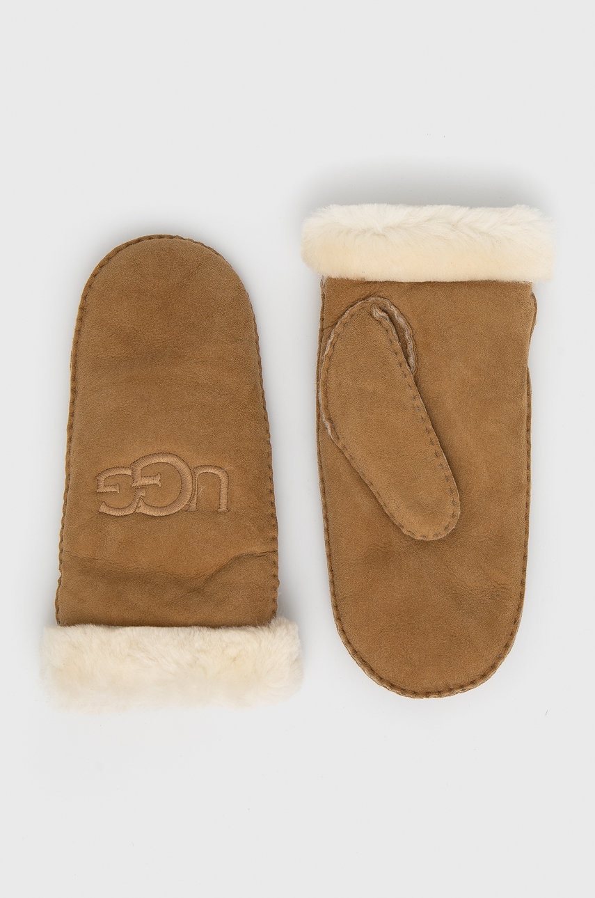 UGG Rękawiczki zamszowe damskie kolor brązowy 20932-BLK