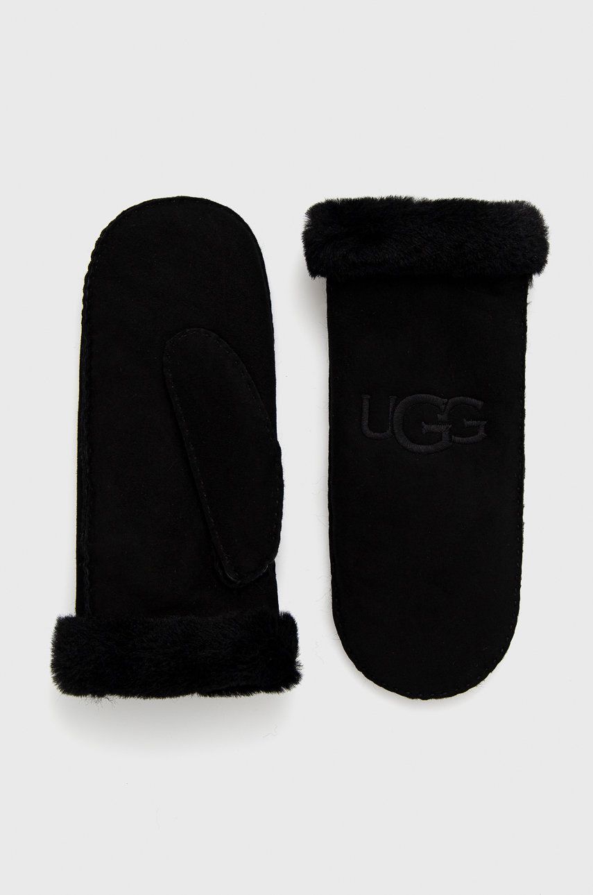 UGG Mănuși din piele de caprioara femei, culoarea negru answear imagine noua