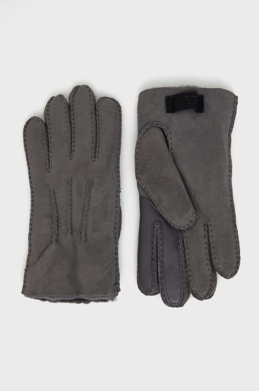 UGG Mănuși din piele de caprioara bărbați, culoarea gri answear.ro imagine 2022 reducere
