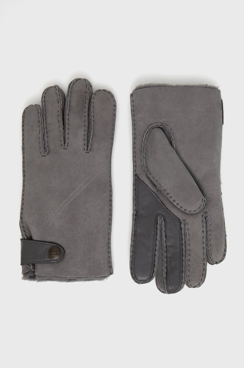 UGG Mănuși din piele de caprioara bărbați, culoarea gri answear.ro