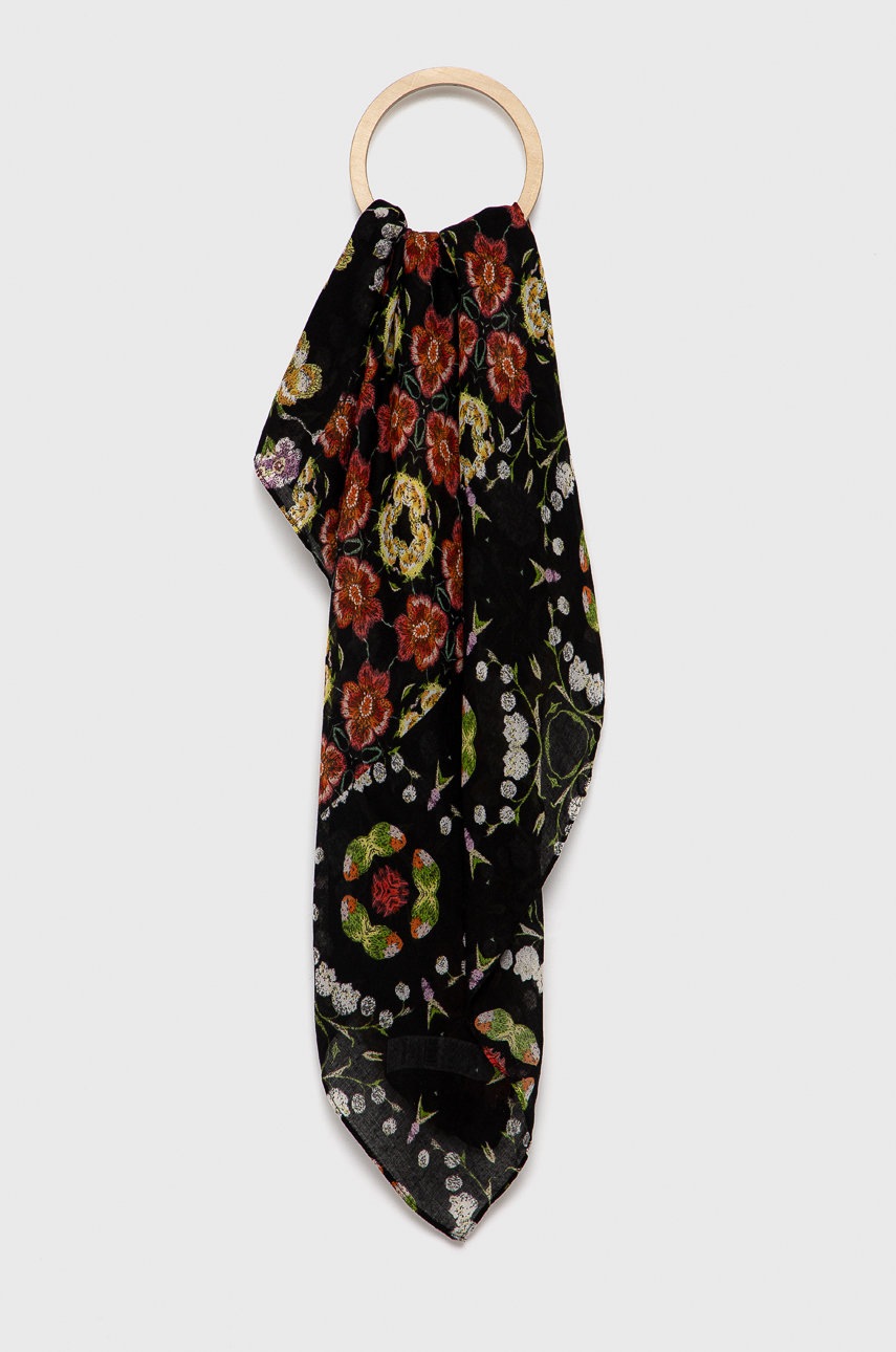 

Шал Desigual дамски в черно с десен, Черен
