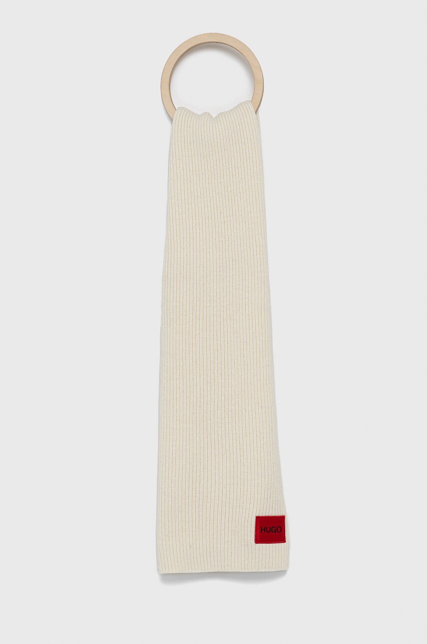 Hugo eșarfă de lână culoarea crem, material neted