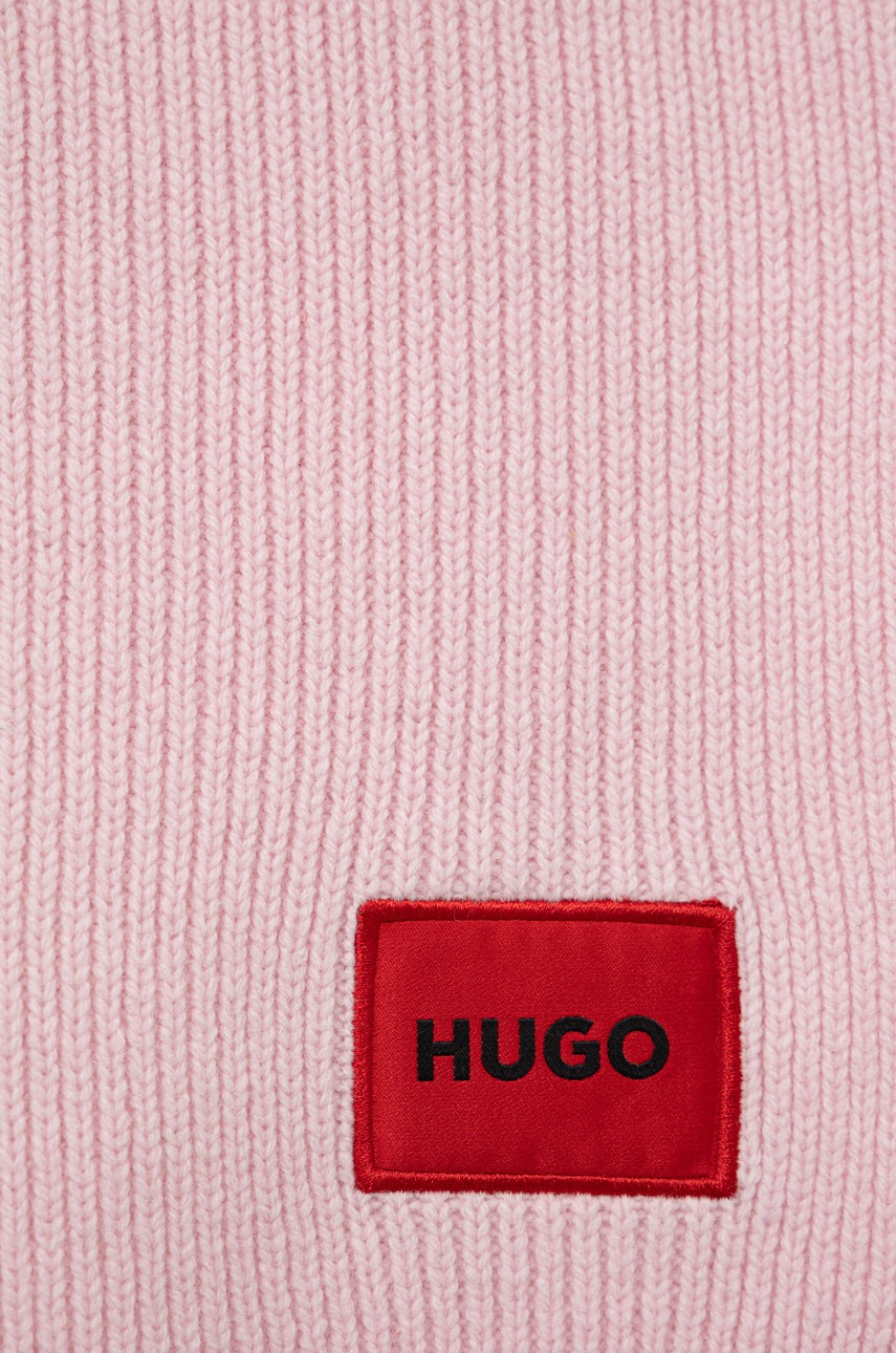 

Шерстяной шарф HUGO цвет розовый однотонный