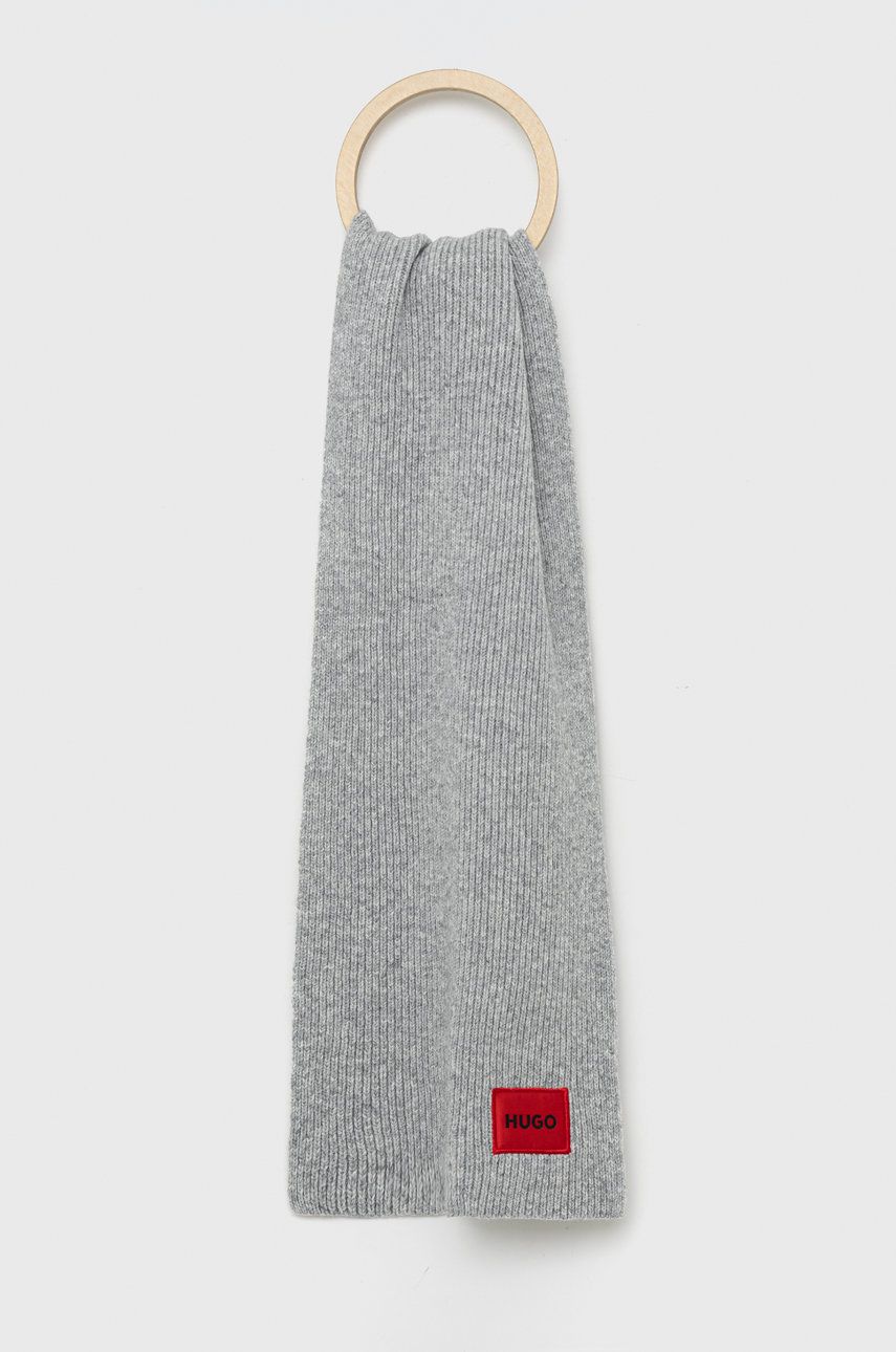 HUGO esarfa de lana culoarea gri, neted Accesorii imagine noua