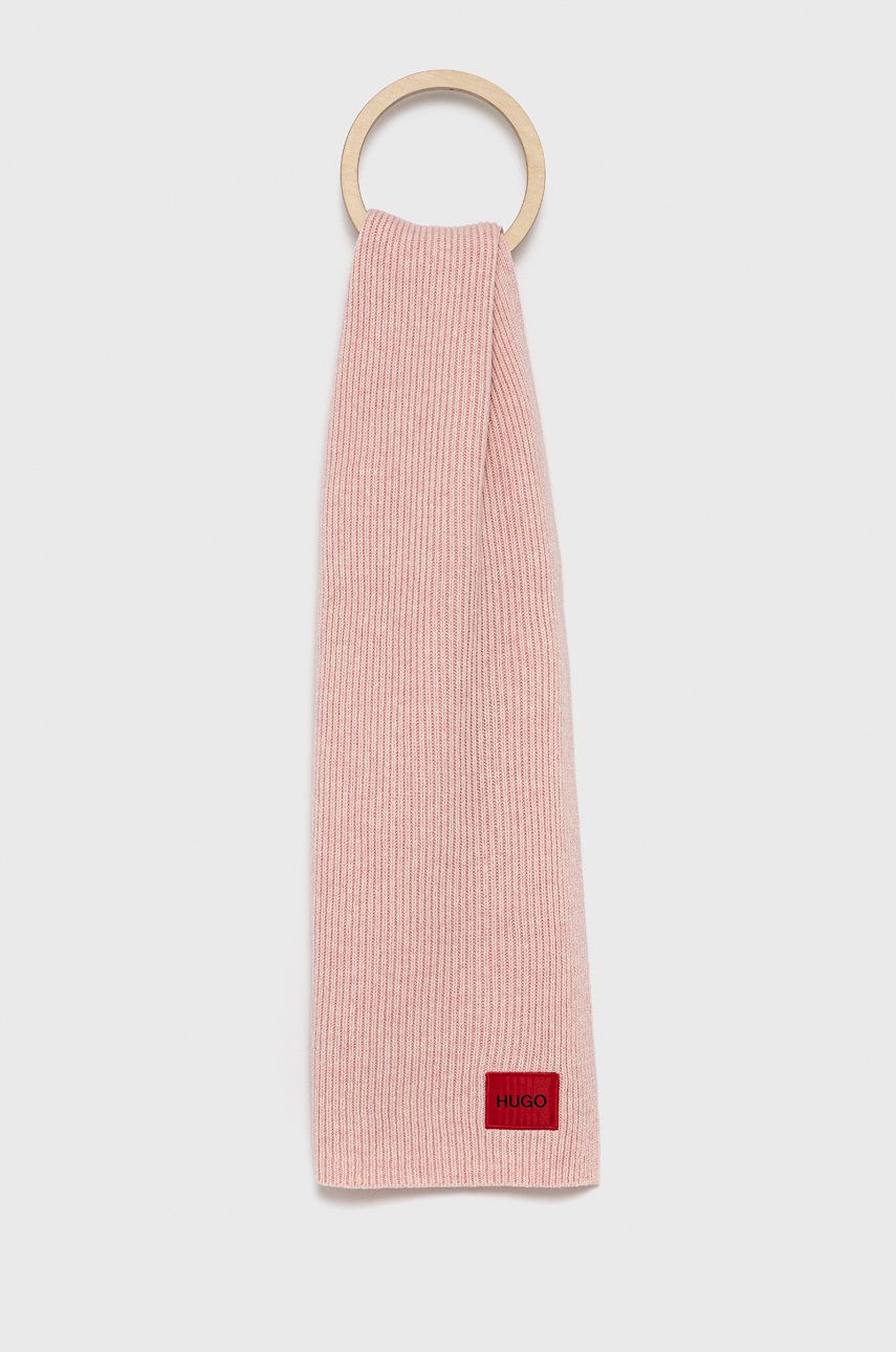 Hugo Eșarfă de lână culoarea roz, material neted answear.ro