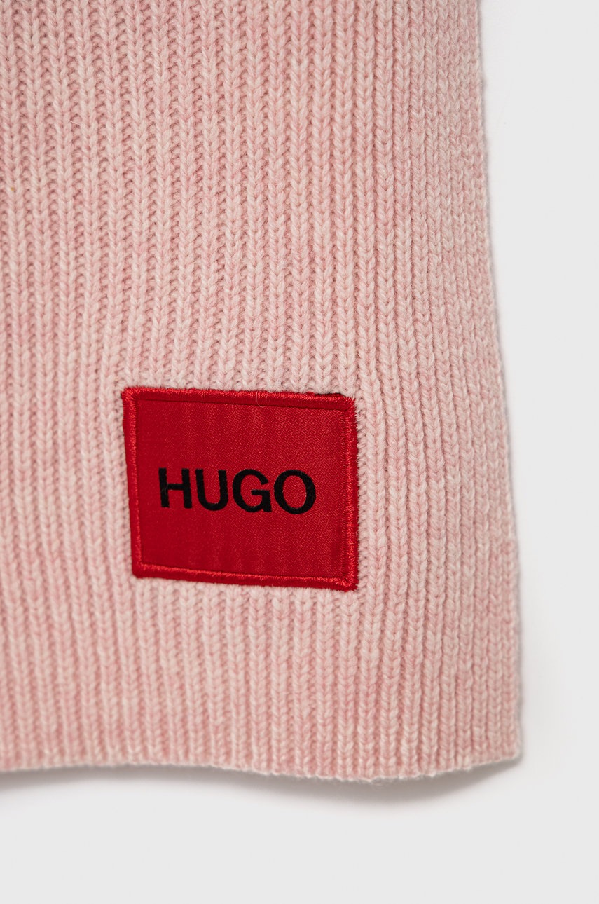 

Шерстяной шарф Hugo цвет розовый гладкий