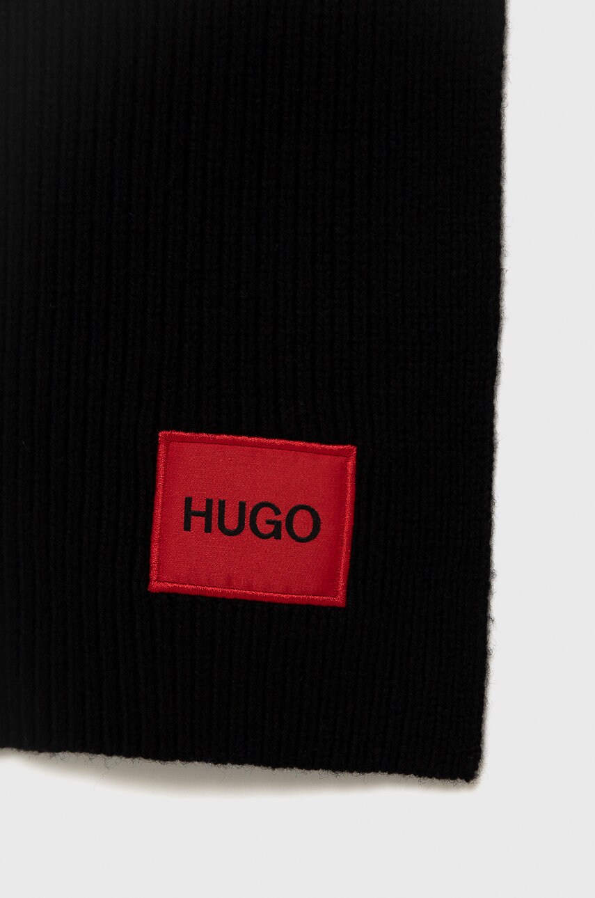 

Вовняний шарф Hugo колір чорний гладкий