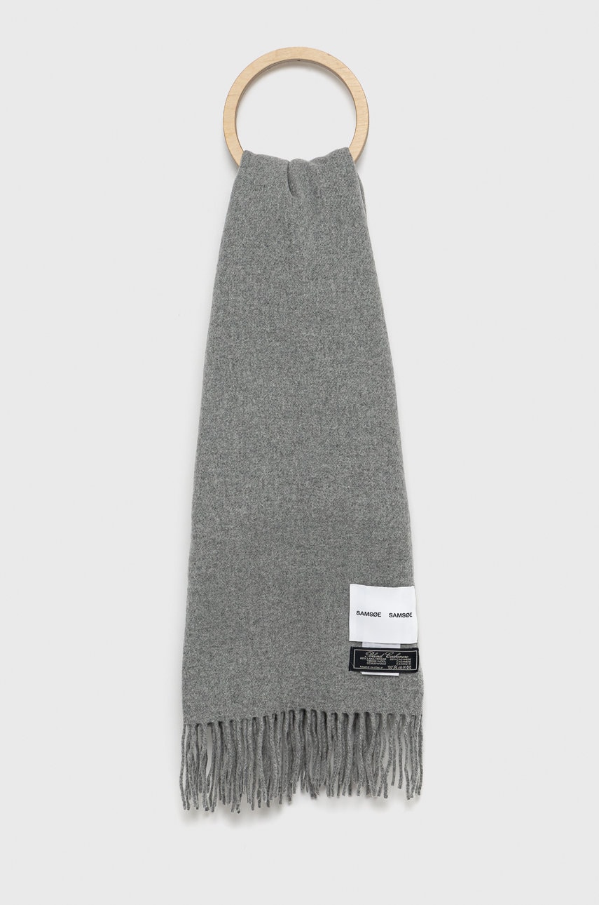 Samsoe samsoe eșarfă de lână culoarea gri, material neted
