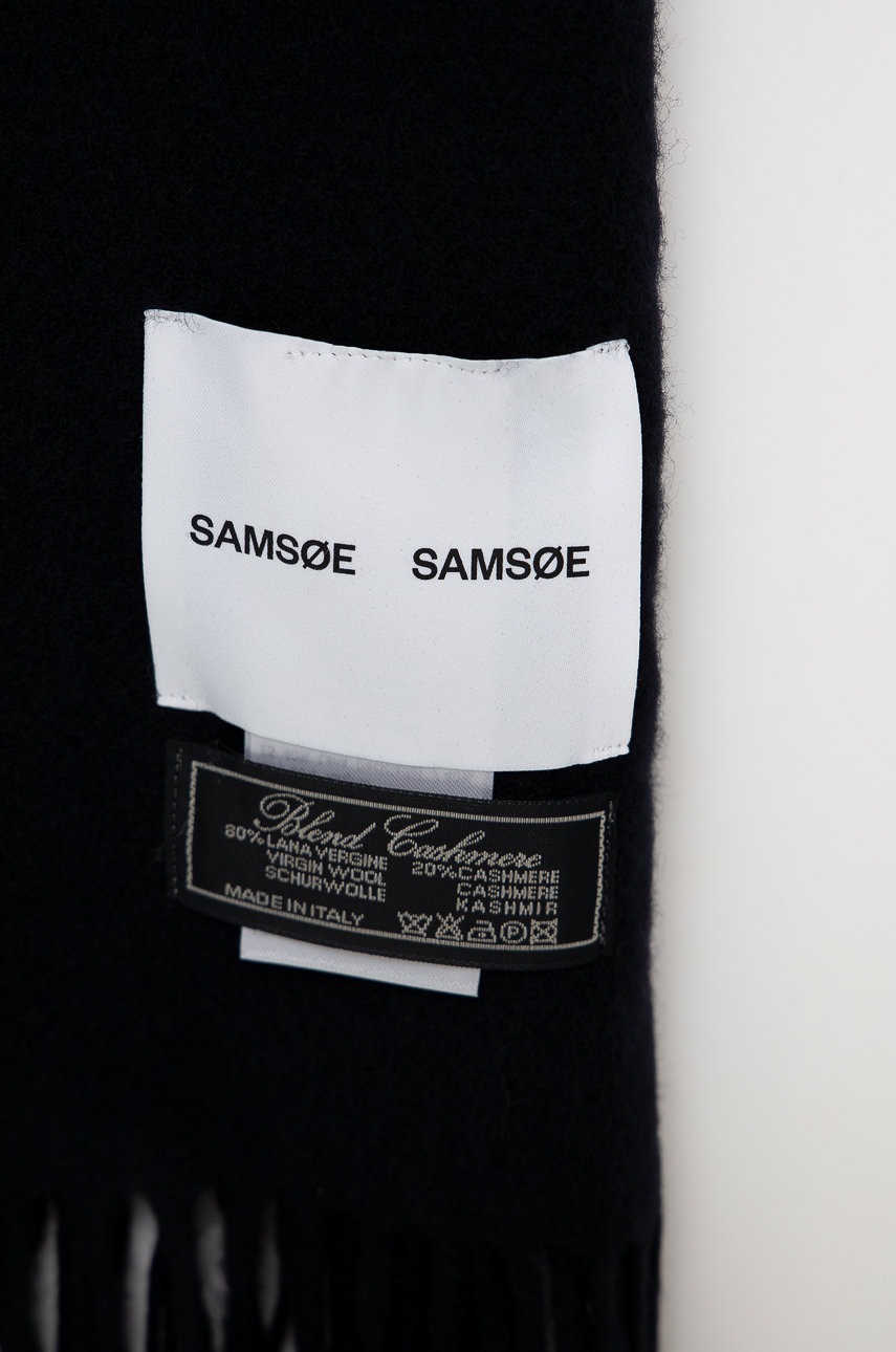 

Шерстяной шарф Samsoe Samsoe цвет синий гладкий