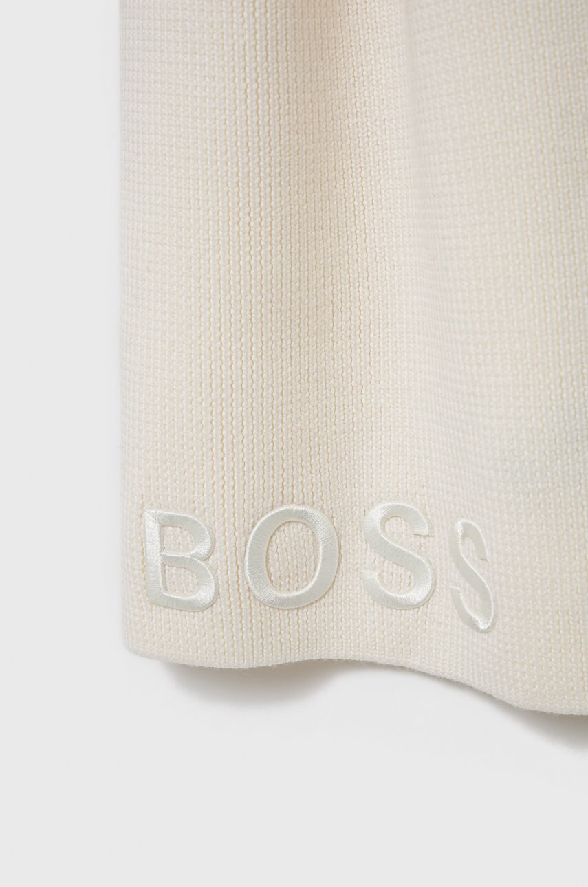 

Шерстяной шарф Boss цвет белый с аппликацией