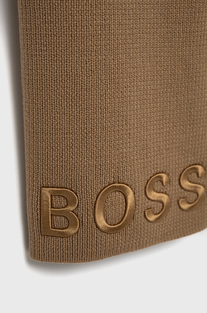 

Вовняний шарф Boss колір бежевий з аплікацією