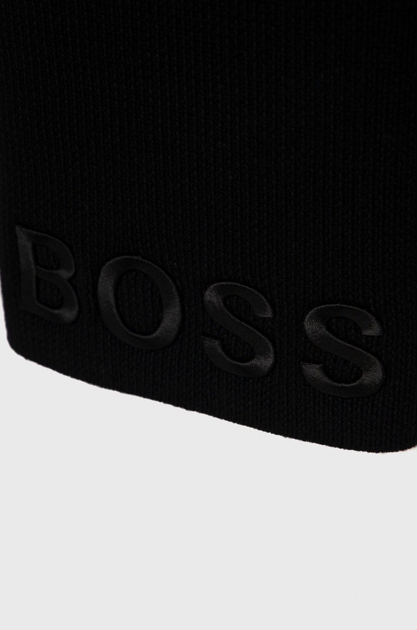

Вовняний шарф Boss колір чорний з аплікацією