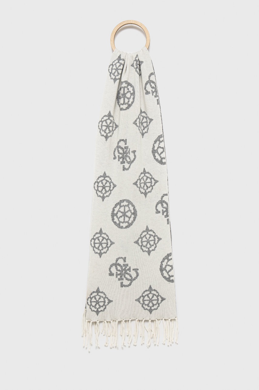 

Шал с вълна Guess в бяло с десен, Бял