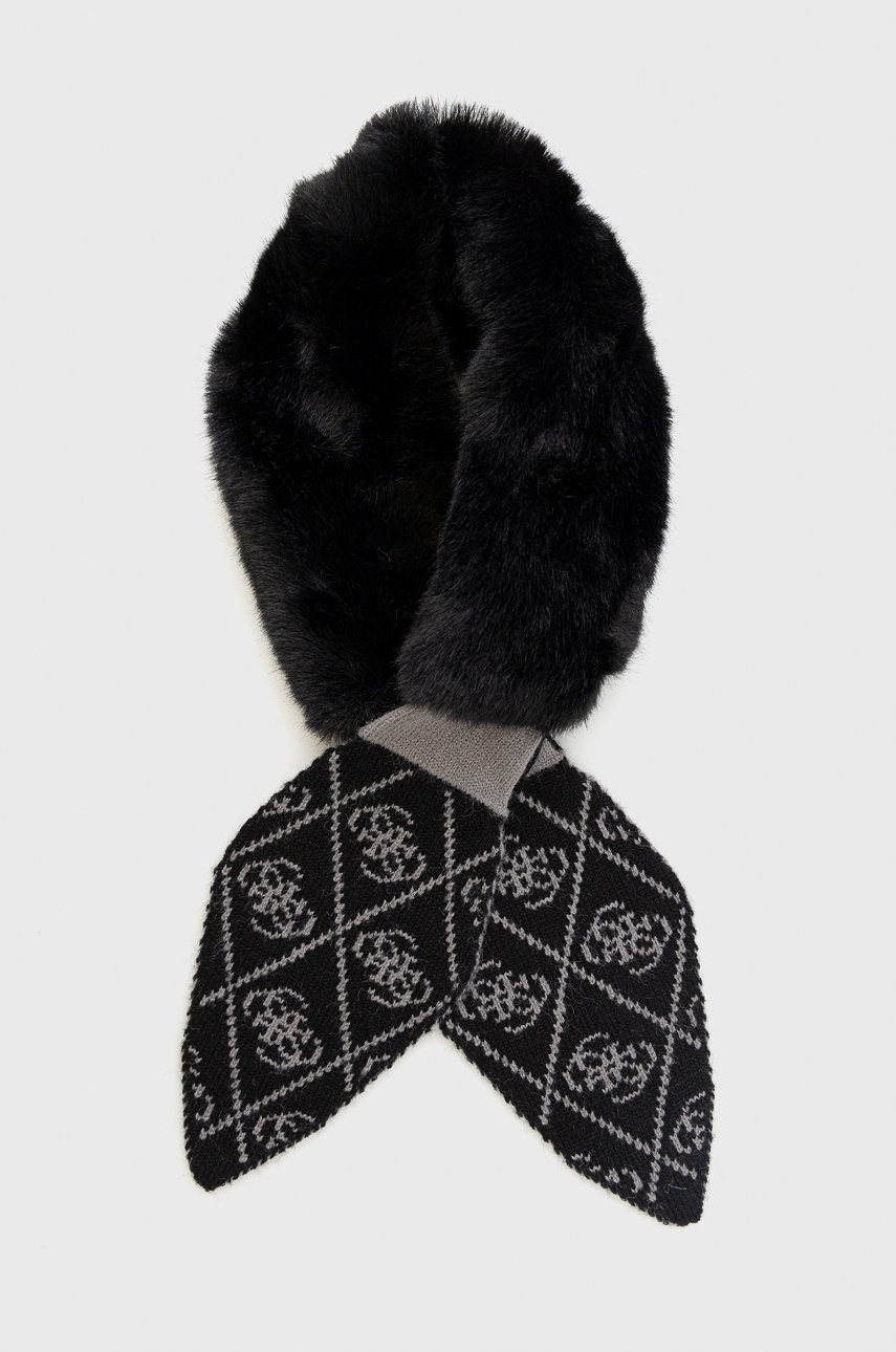 

Шал Guess дамски в черно с десен, Черен