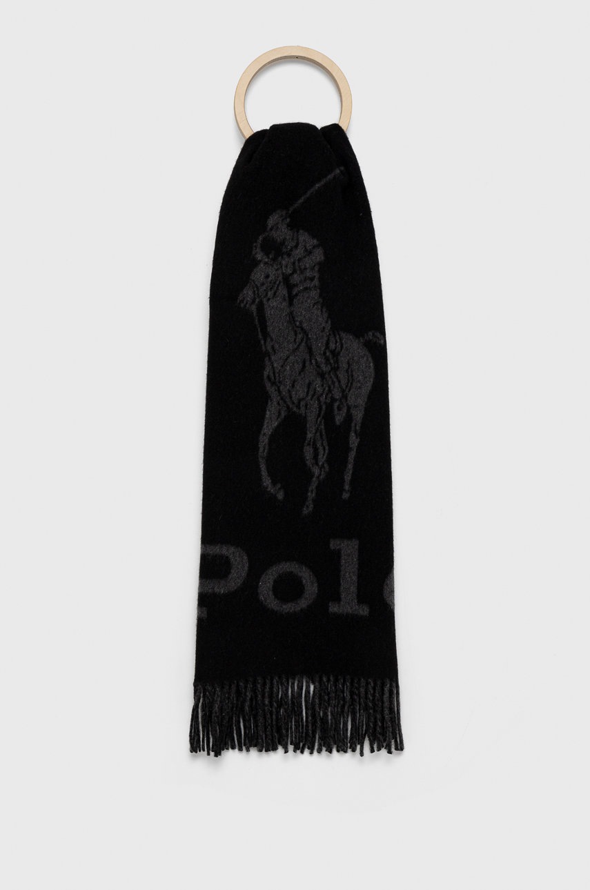 

Вълнен шал Polo Ralph Lauren в черно с изчистен дизайн, Черен