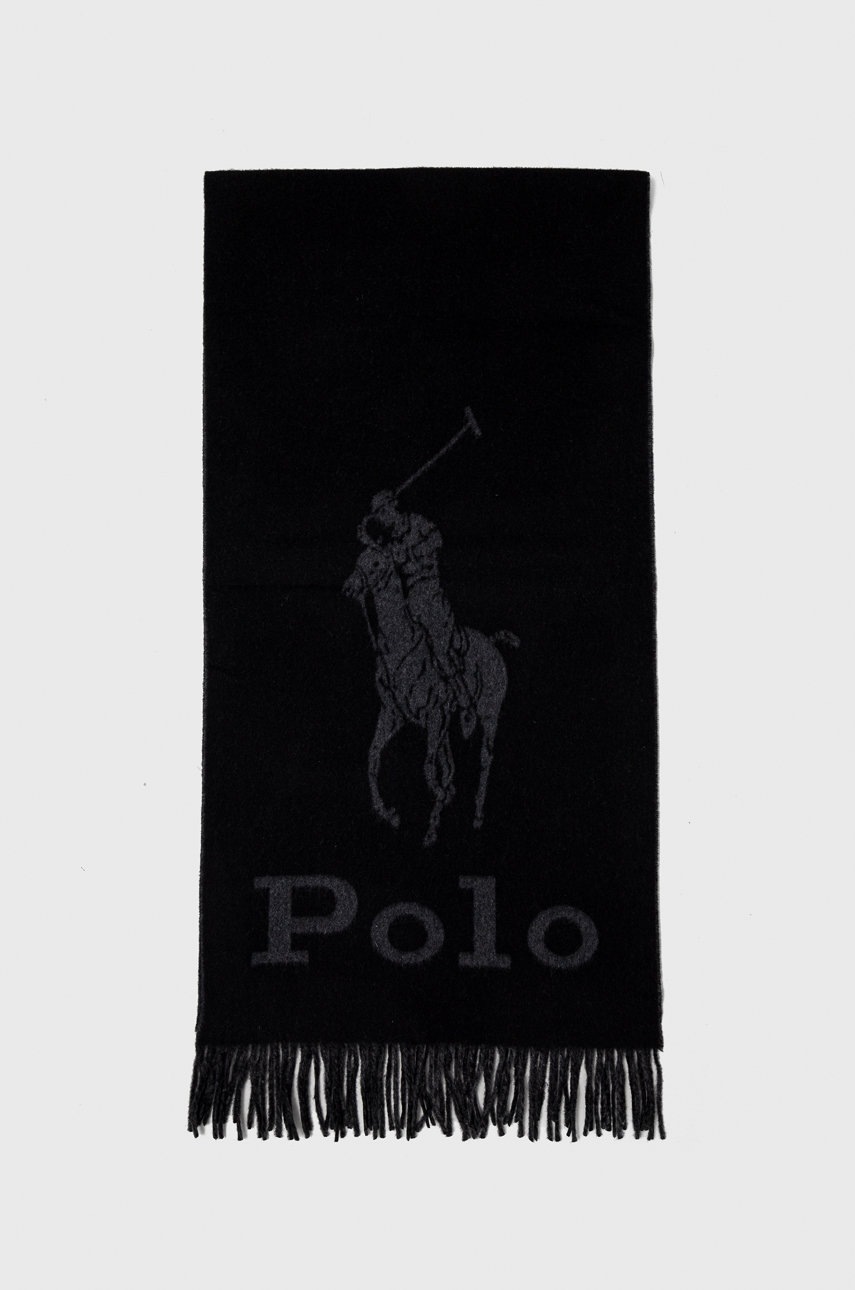 

Вовняний шарф Polo Ralph Lauren колір чорний гладкий