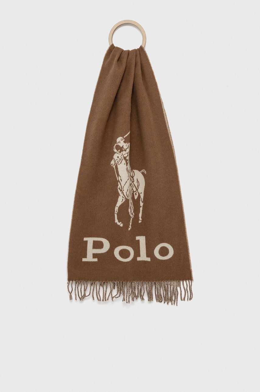 

Вълнен шал Polo Ralph Lauren в кафяво с изчистен дизайн, Кафяв