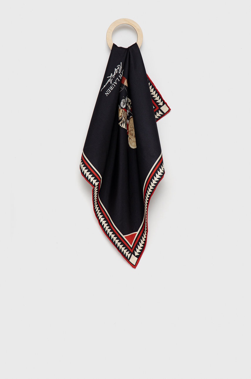 

Копринено шалче Polo Ralph Lauren в черно с принт, Черен