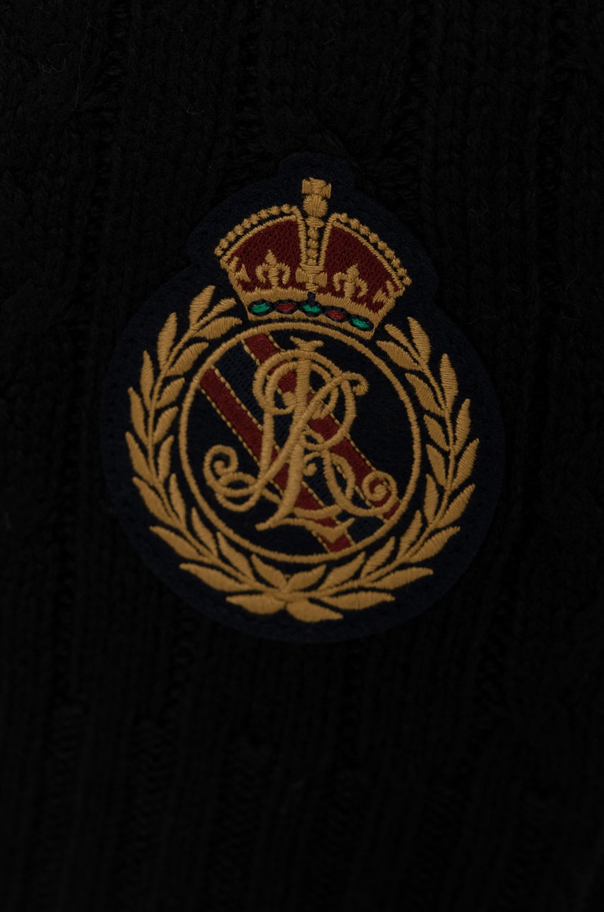 

Шарф с примесью шерсти Lauren Ralph Lauren цвет чёрный с аппликацией
